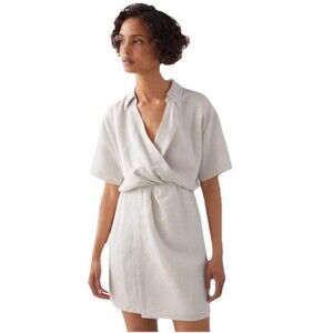 & Other Stories Dress Womens 2 Twisted Waist Twill Mini Linen Short Cream